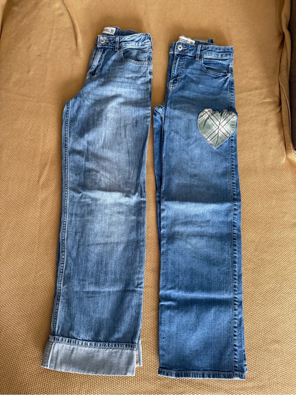 abercrombie kids Blue Straight-Leg Jeans with Heart Patch